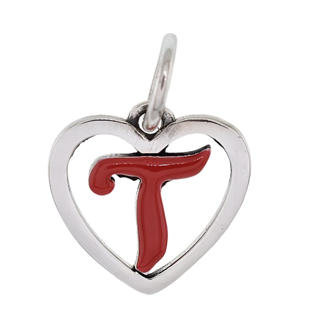 CP93082 Red Letter T Mini Heart Charm - Selah925.com