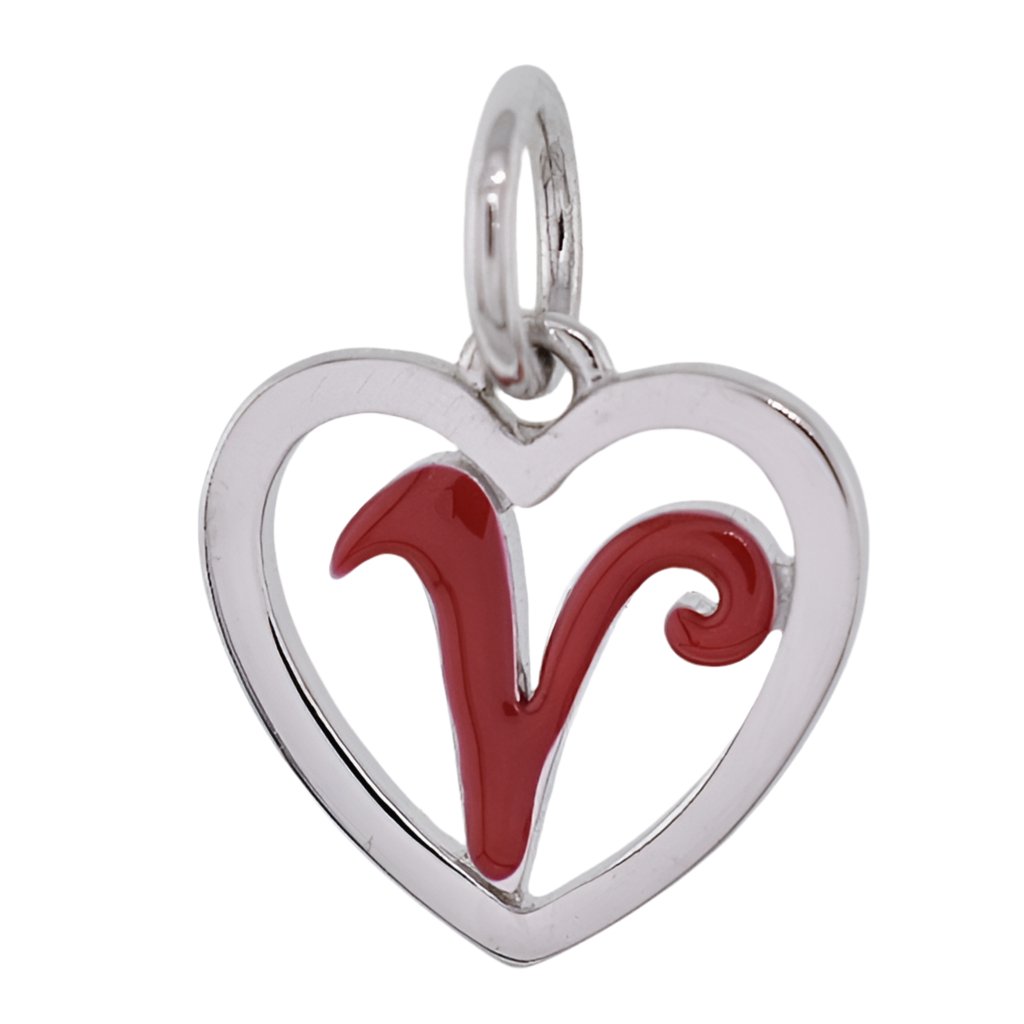 CP93082 Red Letter V Mini Heart Charm - Selah925.com