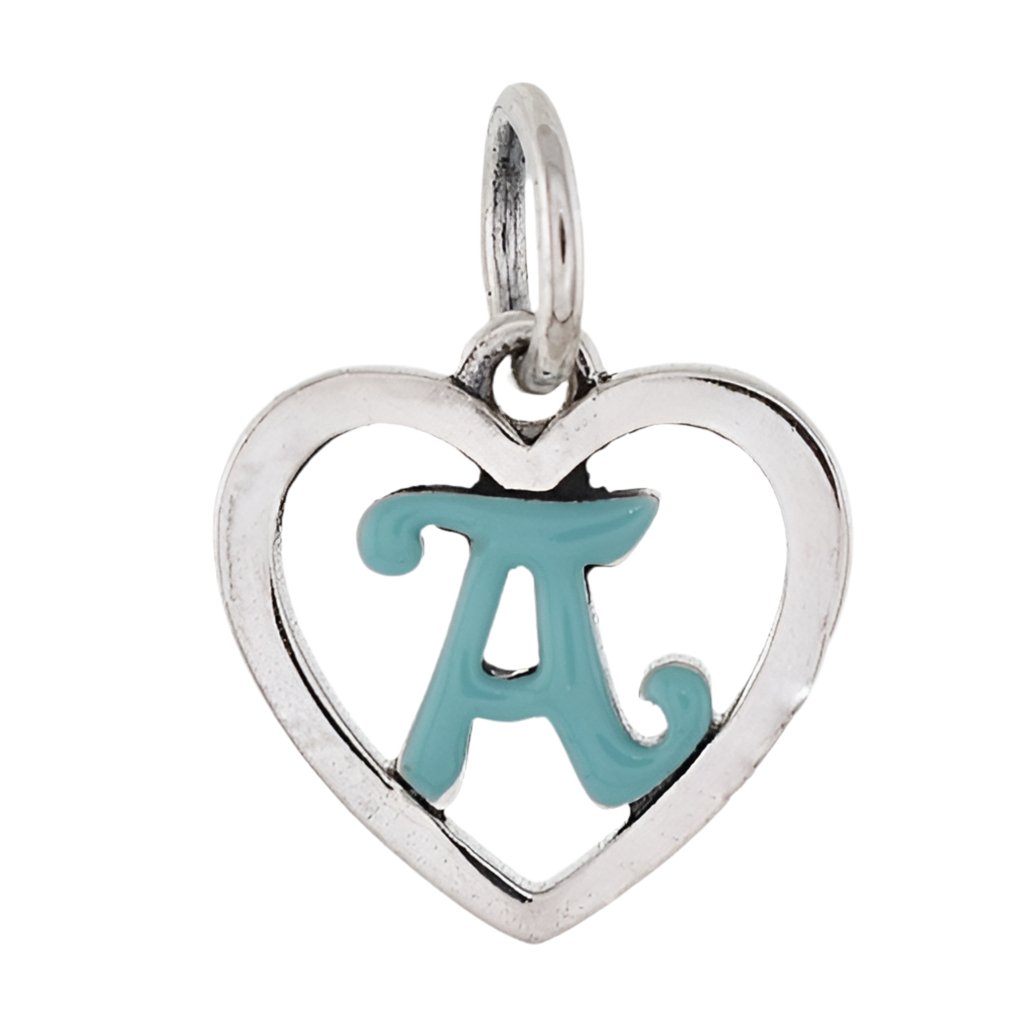 CP93083 Turquoise Letter A Mini Heart Charm - Selah925.com