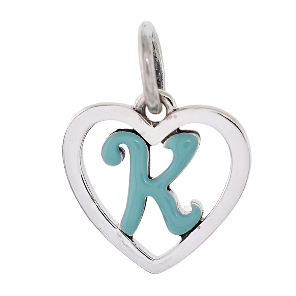 CP93083 Turquoise Letter K Mini Heart Charm - Selah925.com