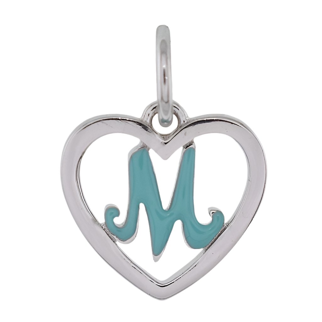 CP93083 Turquoise Letter M Mini Heart Charm - Selah925.com