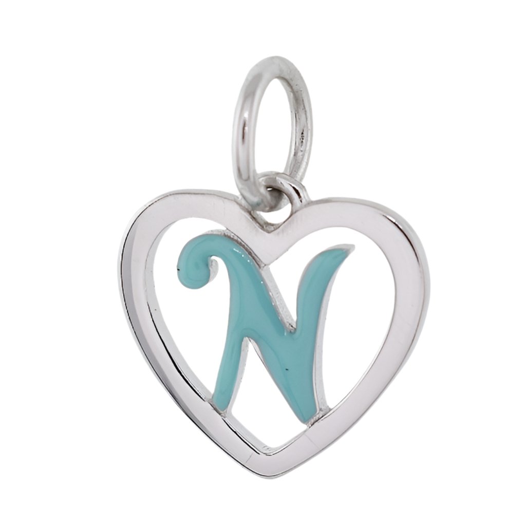 CP93083 Turquoise Letter N Mini Heart Charm - Selah925.com