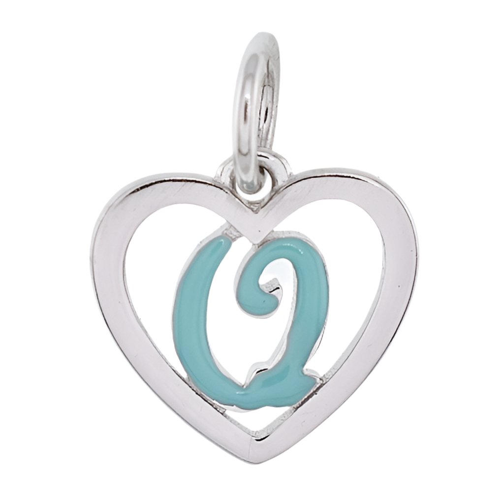 CP93083 Turquoise Letter Q Mini Heart Charm - Selah925.com