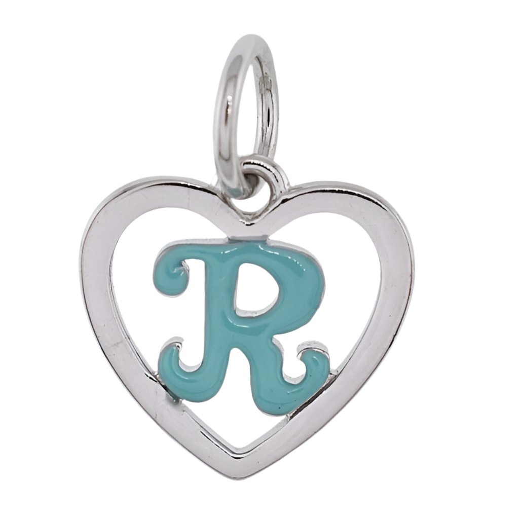 CP93083 Turquoise Letter R Mini Heart Charm - Selah925.com