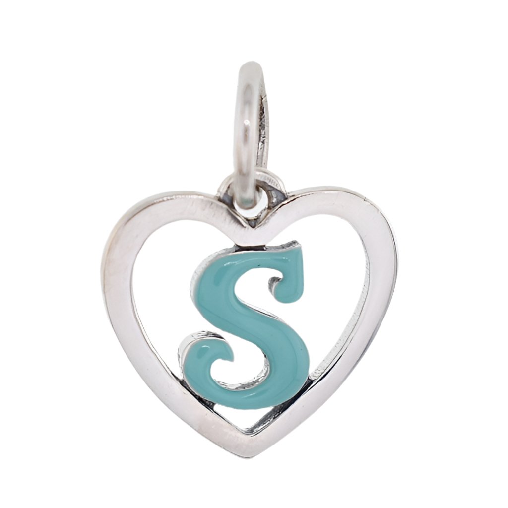 CP93083 Turquoise Letter S Mini Heart Charm - Selah925.com