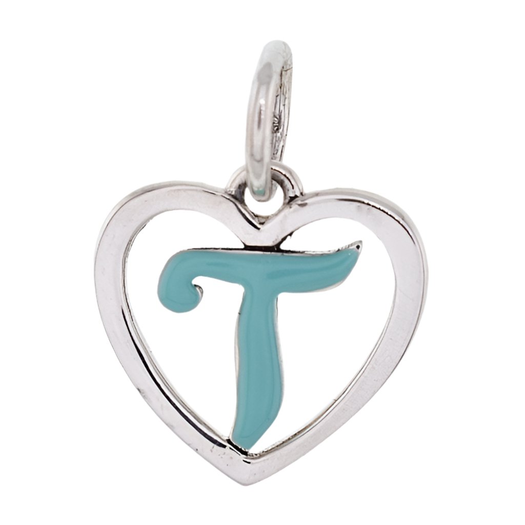 CP93083 Turquoise Letter T Mini Heart Charm - Selah925.com