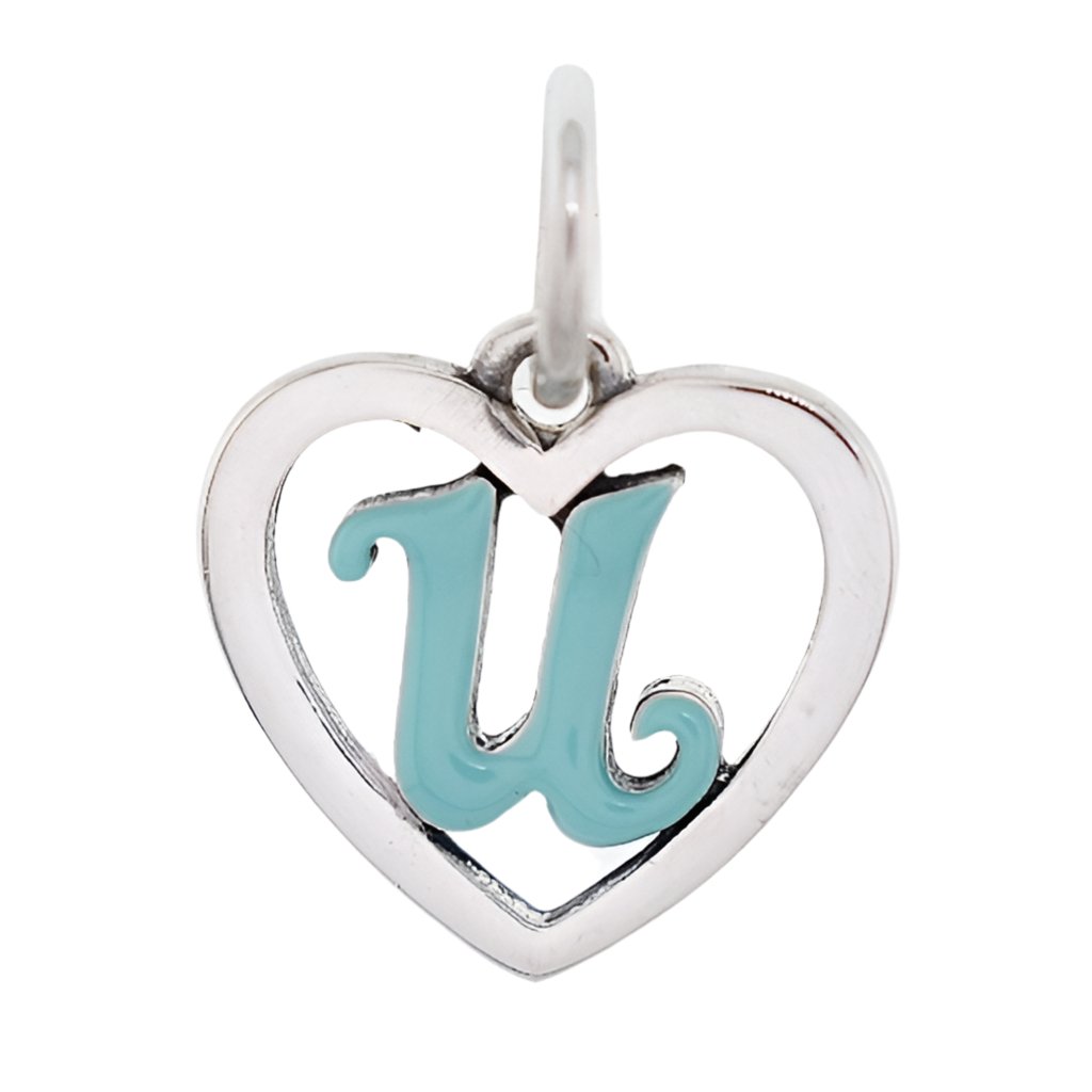 CP93083 Turquoise Letter U Mini Heart Charm - Selah925.com