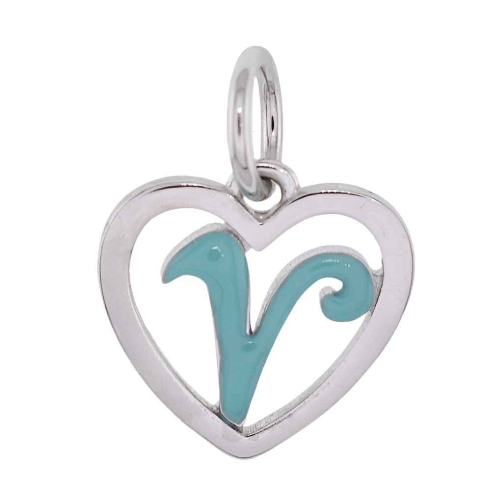 CP93083 Turquoise Letter V Mini Heart Charm - Selah925.com