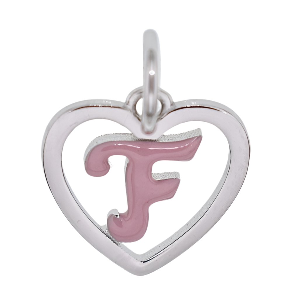 CP93084 Pink Letter F Mini Heart Charm - Selah925.com