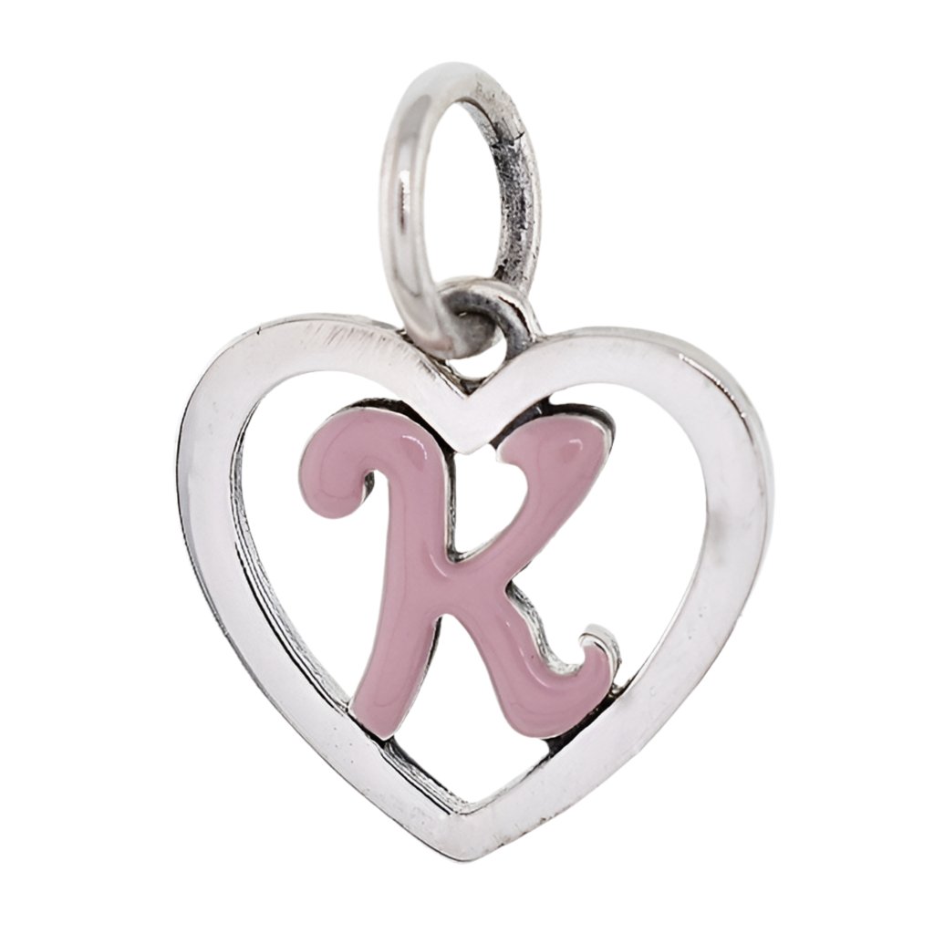 CP93084 Pink Letter K Mini Heart Charm - Selah925.com