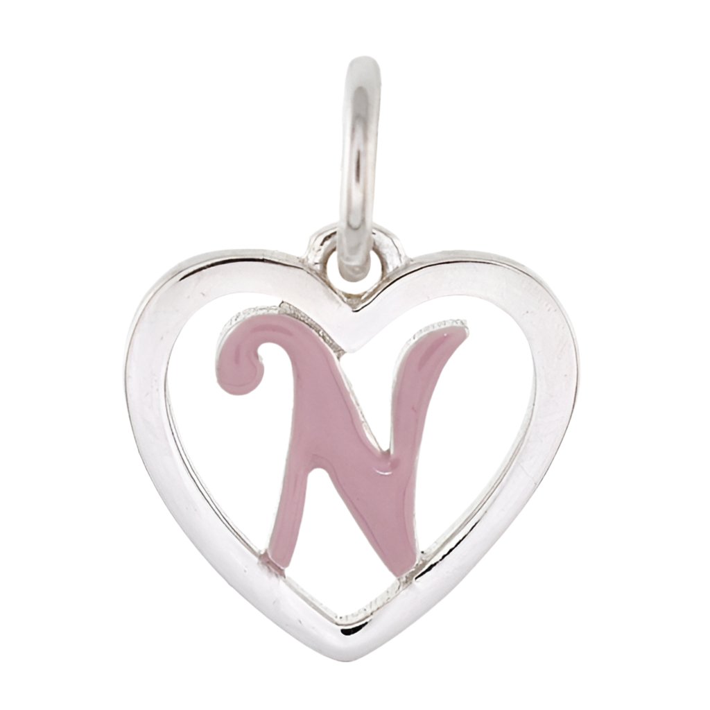 CP93084 Pink Letter N Mini Heart Charm - Selah925.com