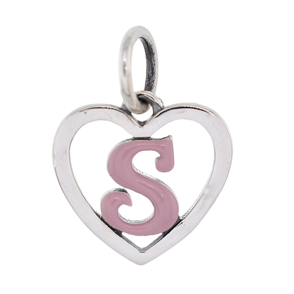 CP93084 Pink Letter S Mini Heart Charm - Selah925.com