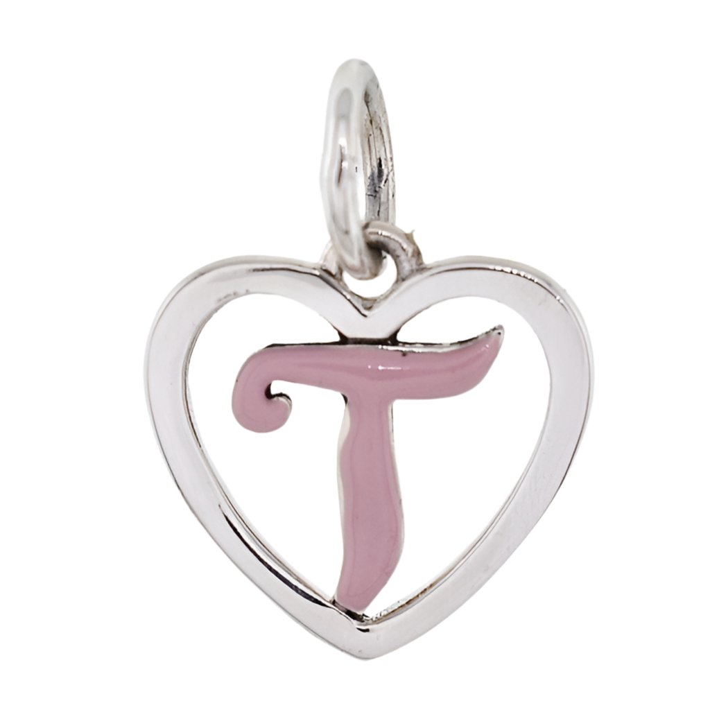 CP93084 Pink Letter T Mini Heart Charm - Selah925.com