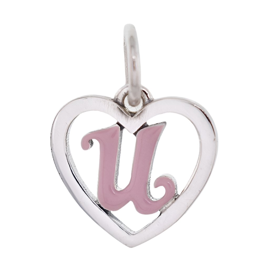 CP93084 Pink Letter U Mini Heart Charm - Selah925.com