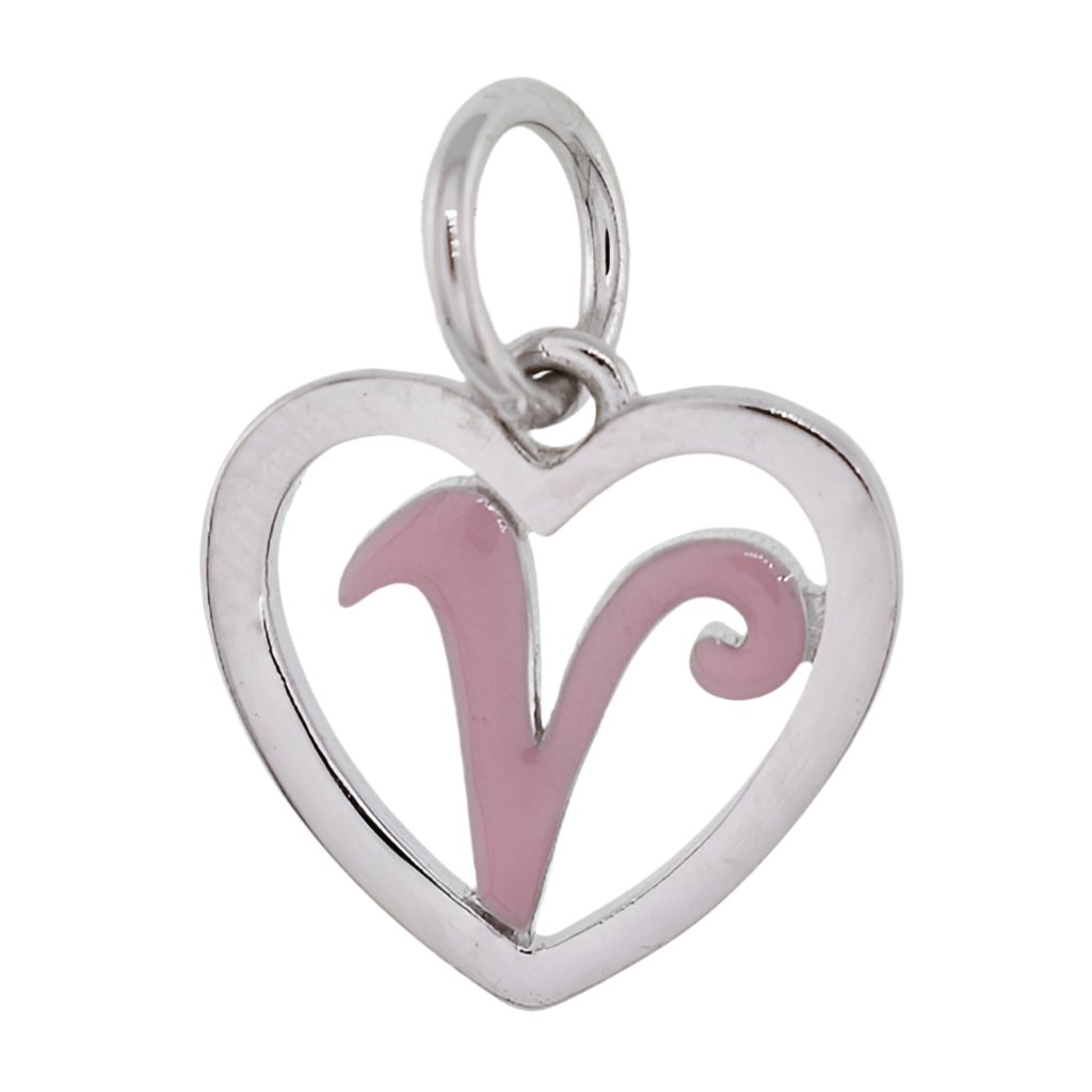 CP93084 Pink Letter V Mini Heart Charm - Selah925.com