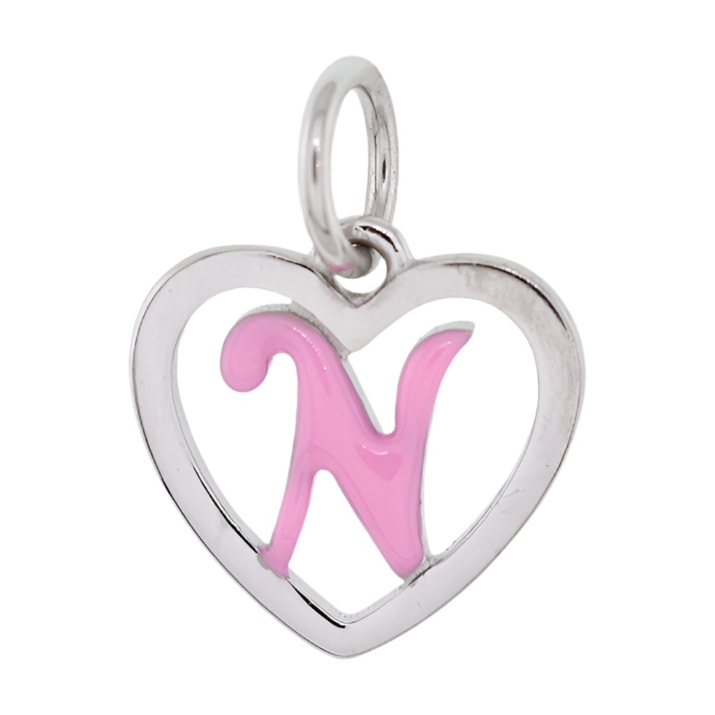 CP93085 Hot Pink Letter N Mini Heart Charm - Selah925.com