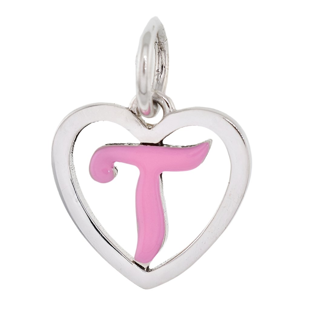 CP93085 Hot Pink Letter T Mini Heart Charm - Selah925.com