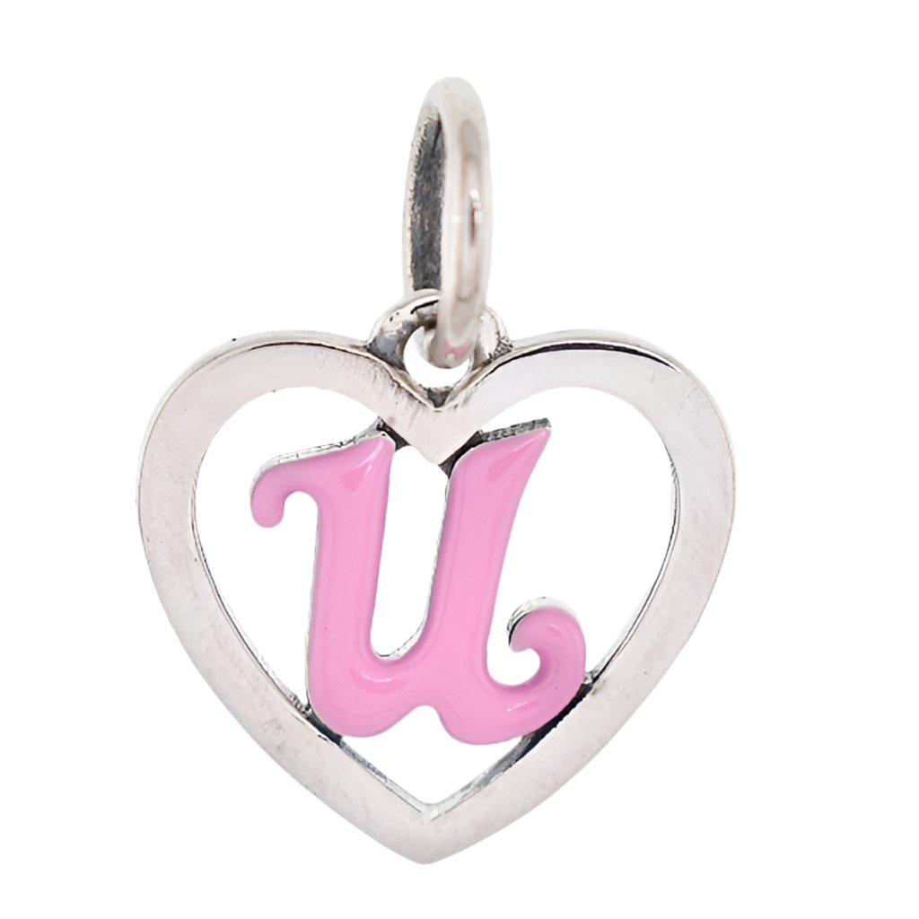 CP93085 Hot Pink Letter U Mini Heart Charm - Selah925.com