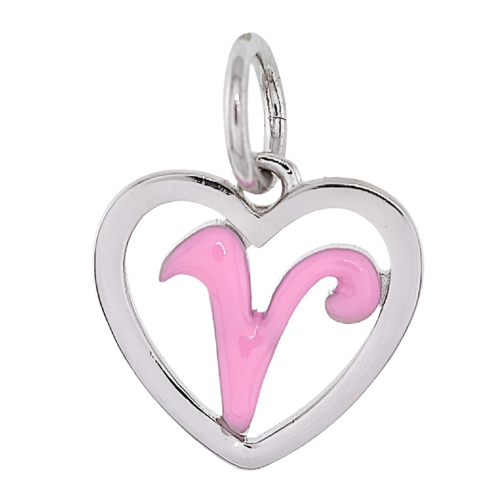 CP93085 Hot Pink Letter V Mini Heart Charm - Selah925.com