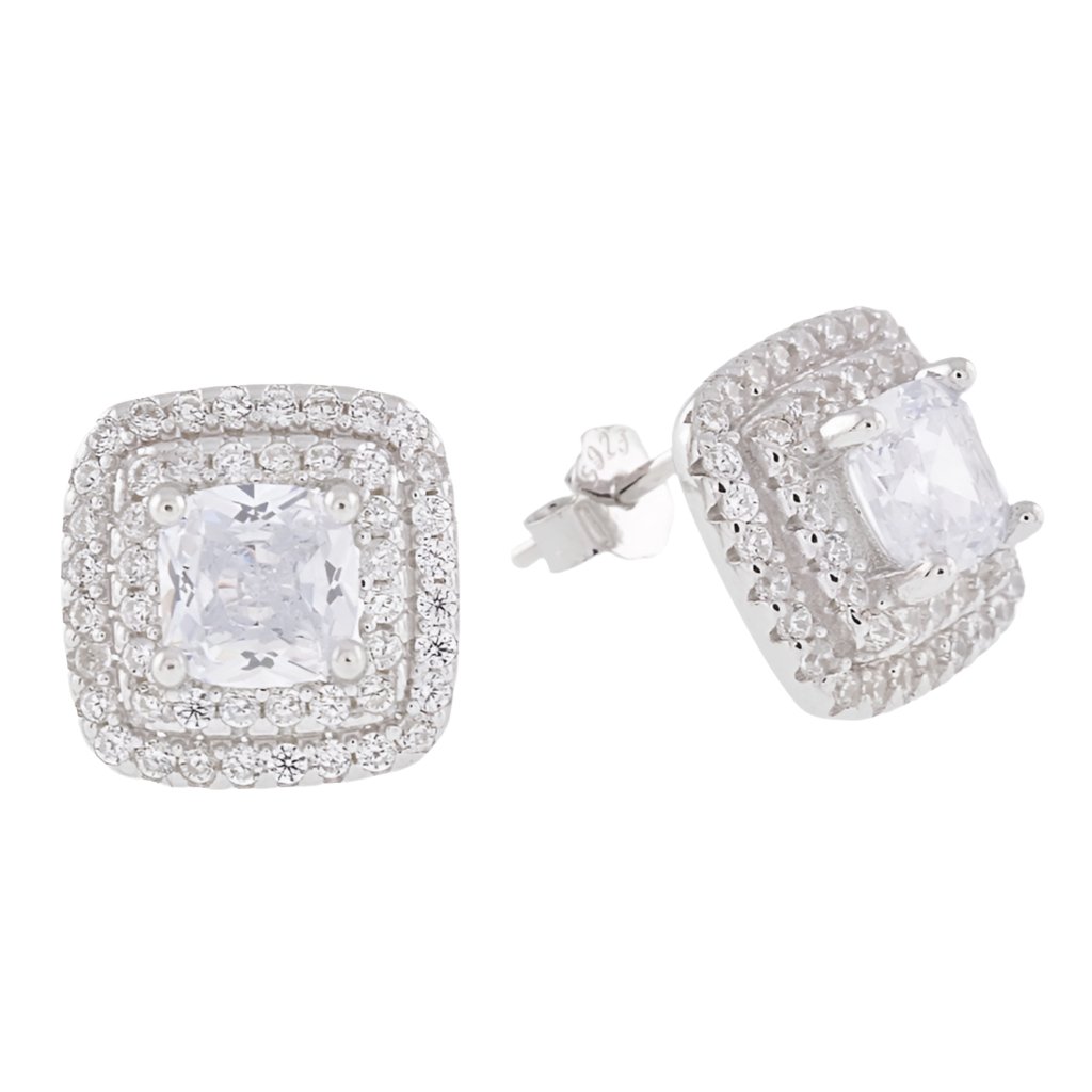 E2014 Square CZ Stud Earrings - Selah925.com