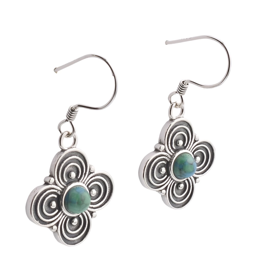 E2016 Turquoise Antique Trevol Earrings - Selah925.com