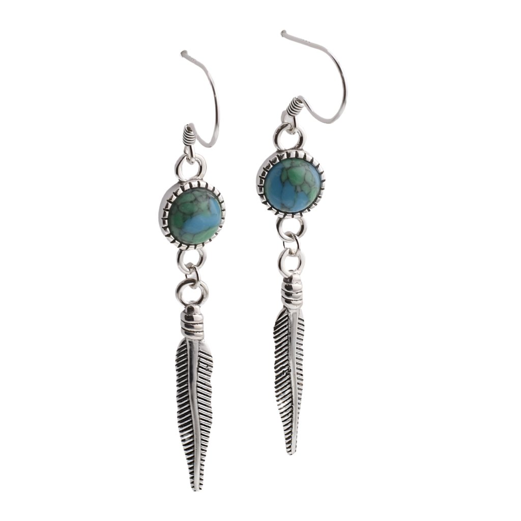 E2017 Turquoise Antique Feather Earrings - Selah925.com