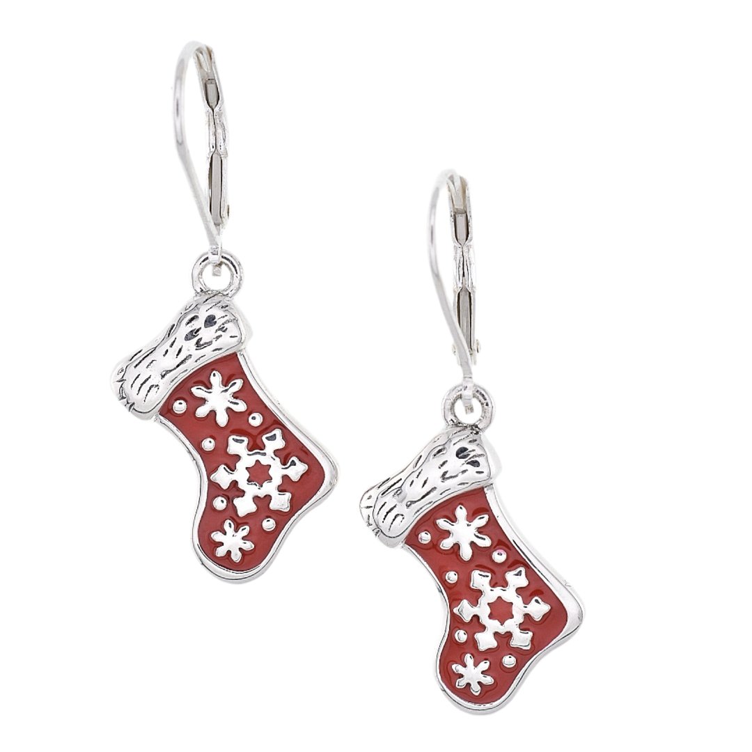 E2024 Red Christmas Stocking Earrings - Selah925.com