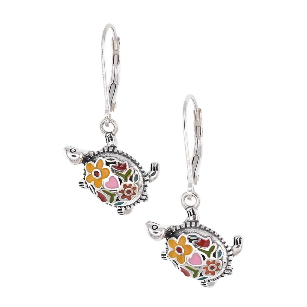 E2036 Floral Turtle Earrings - Selah925.com