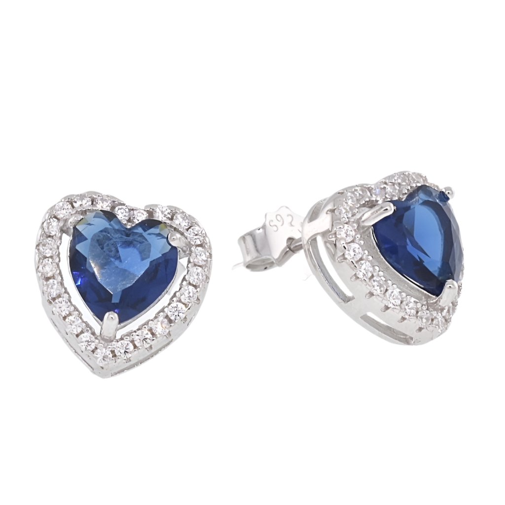 E4045 Blue CZ Elegant Heart Earrings - Selah925.com