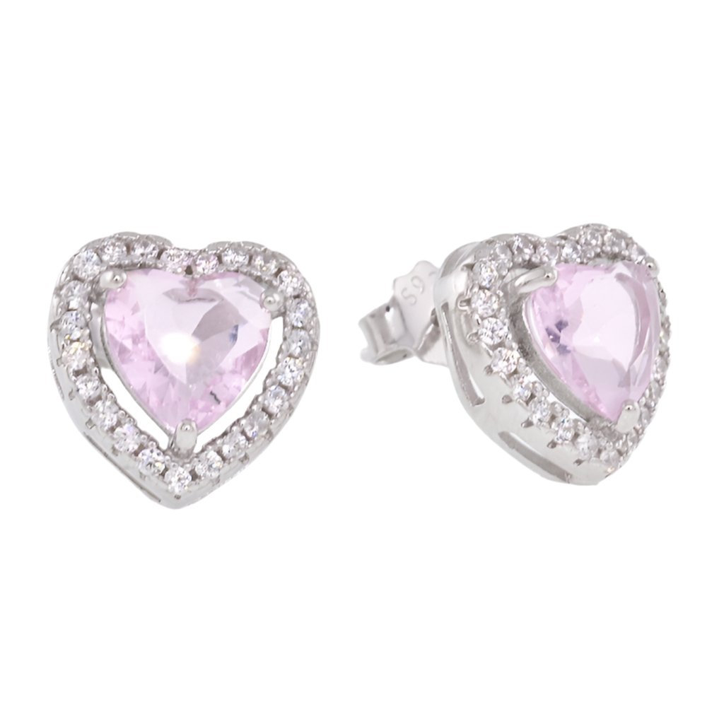 E4045 Pink CZ Elegant Heart Earrings - Selah925.com