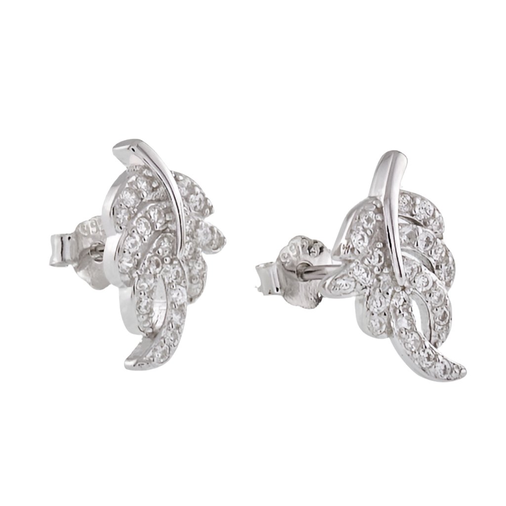 E5027 Elegant Leaf CZ Stub Earrings - Selah925.com