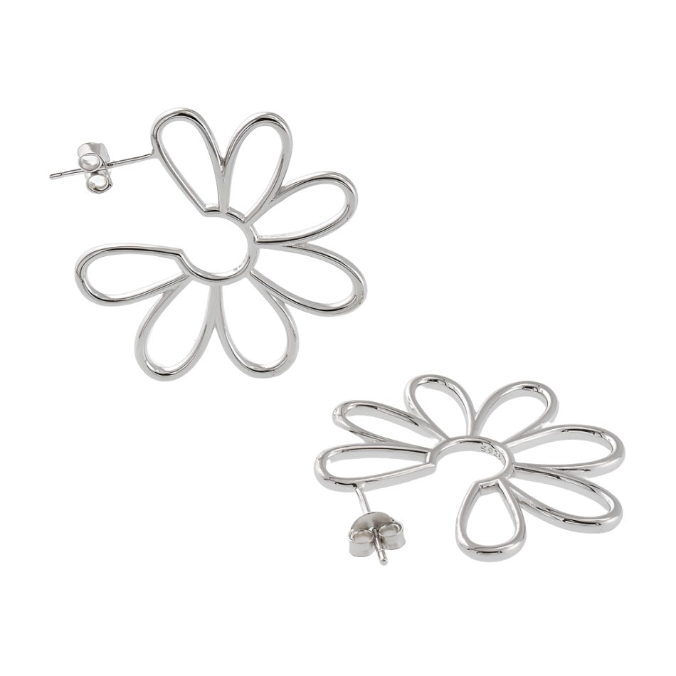 E5049 Flolwer Rhodium Earrings - Selah925.com