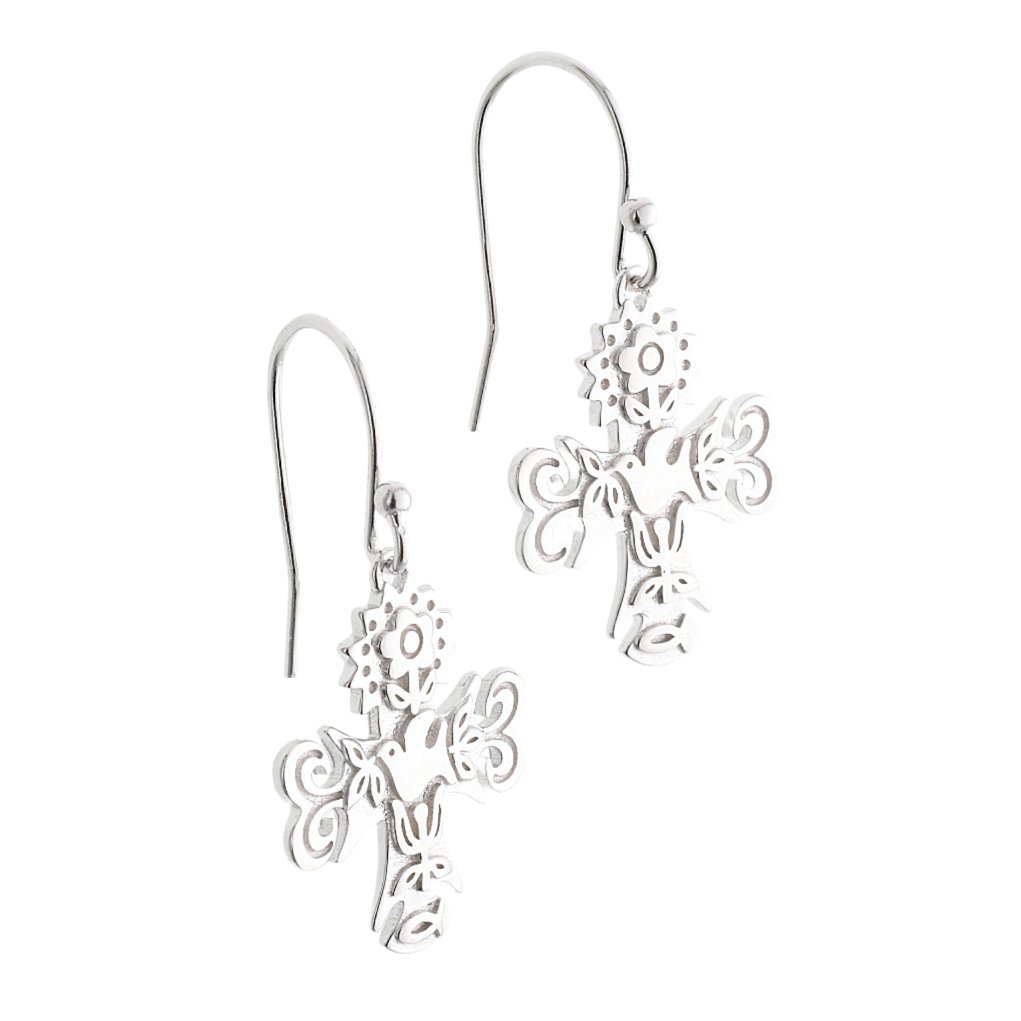 E5052 Croos Dove Rhodium Earrings - Selah925.com