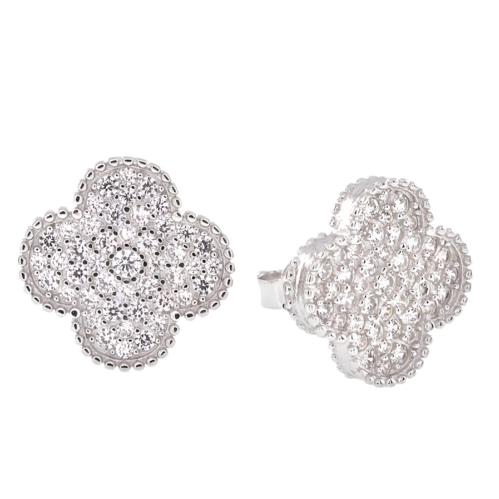 E6017 CZ Clover 12mm Earrings - Selah925.com