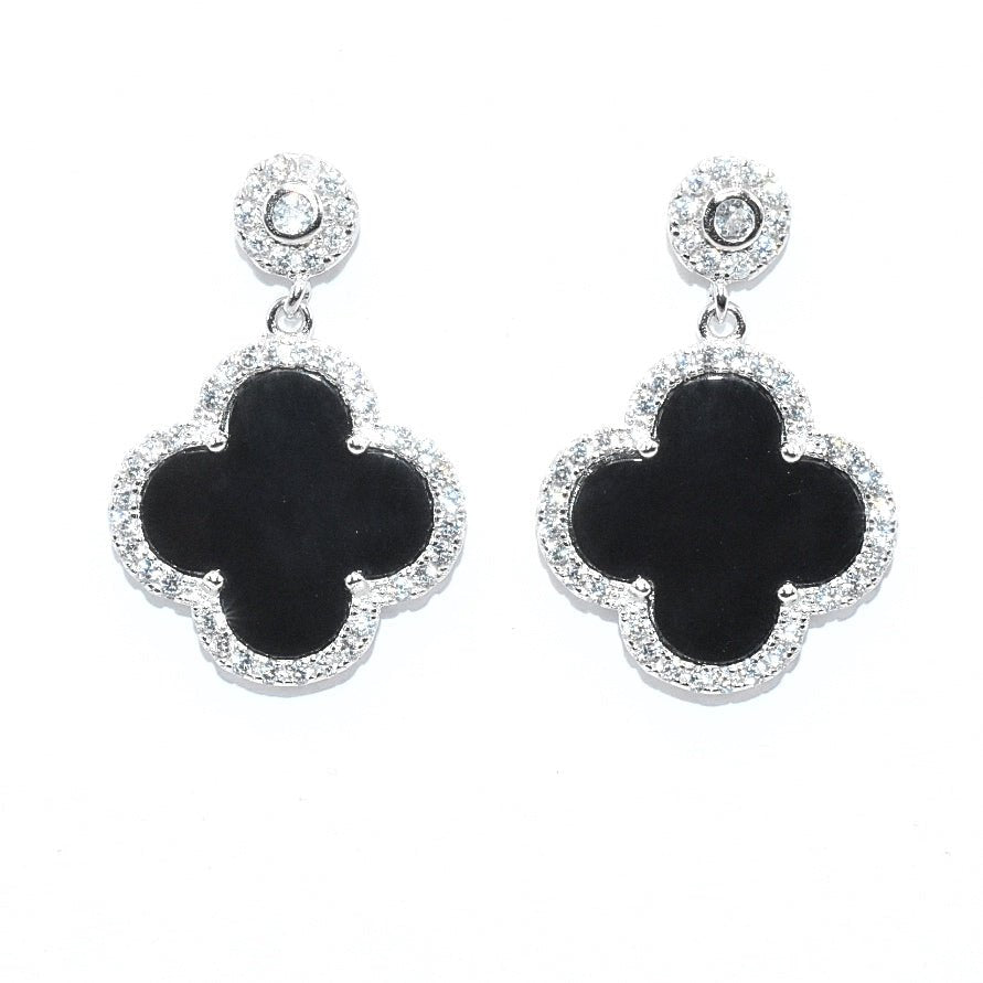 E6019 Clover Black Earrings - Selah925.com