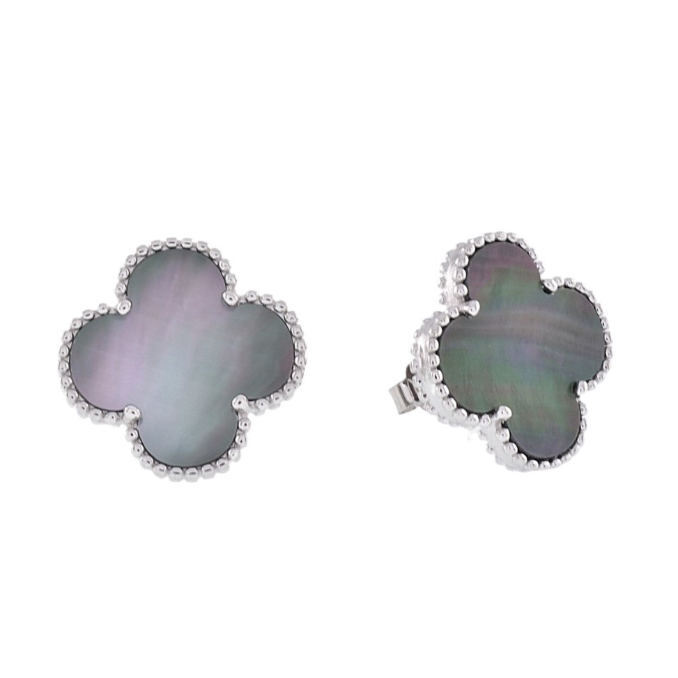 E6021 Gray Stone 15mm Clover Earrings - Selah925.com