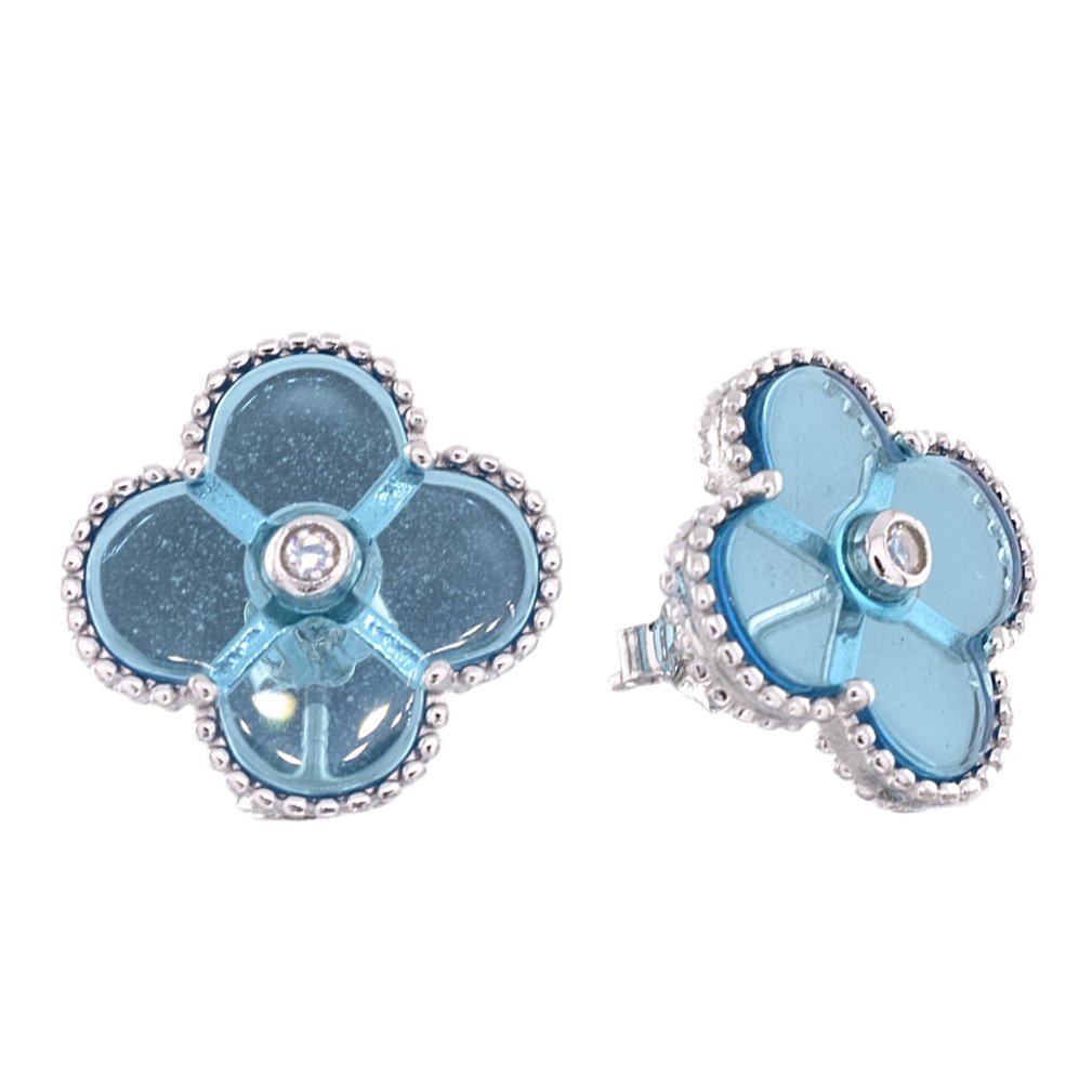 E6025 Aquamarine Clover 15mm Earrings - Selah925.com