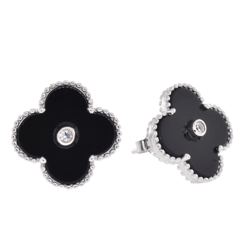 E6025 Black Clover 15mm Earrings - Selah925.com