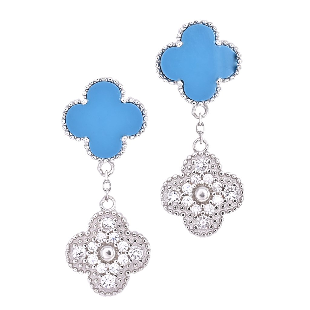 E6026 Blue Agate &amp; CZ Clover Earrings - Selah925.com