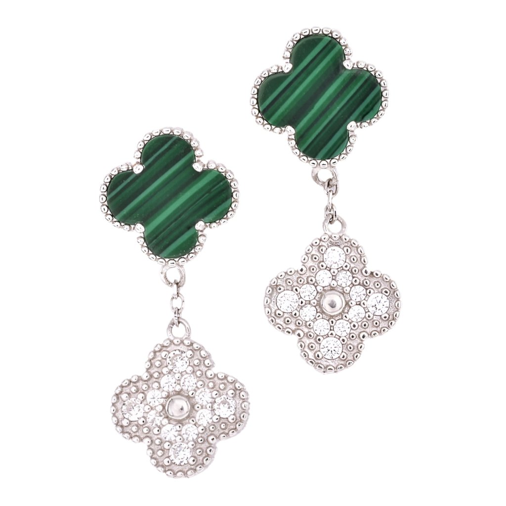 E6026 Green &amp; CZ Clover Earrings - Selah925.com