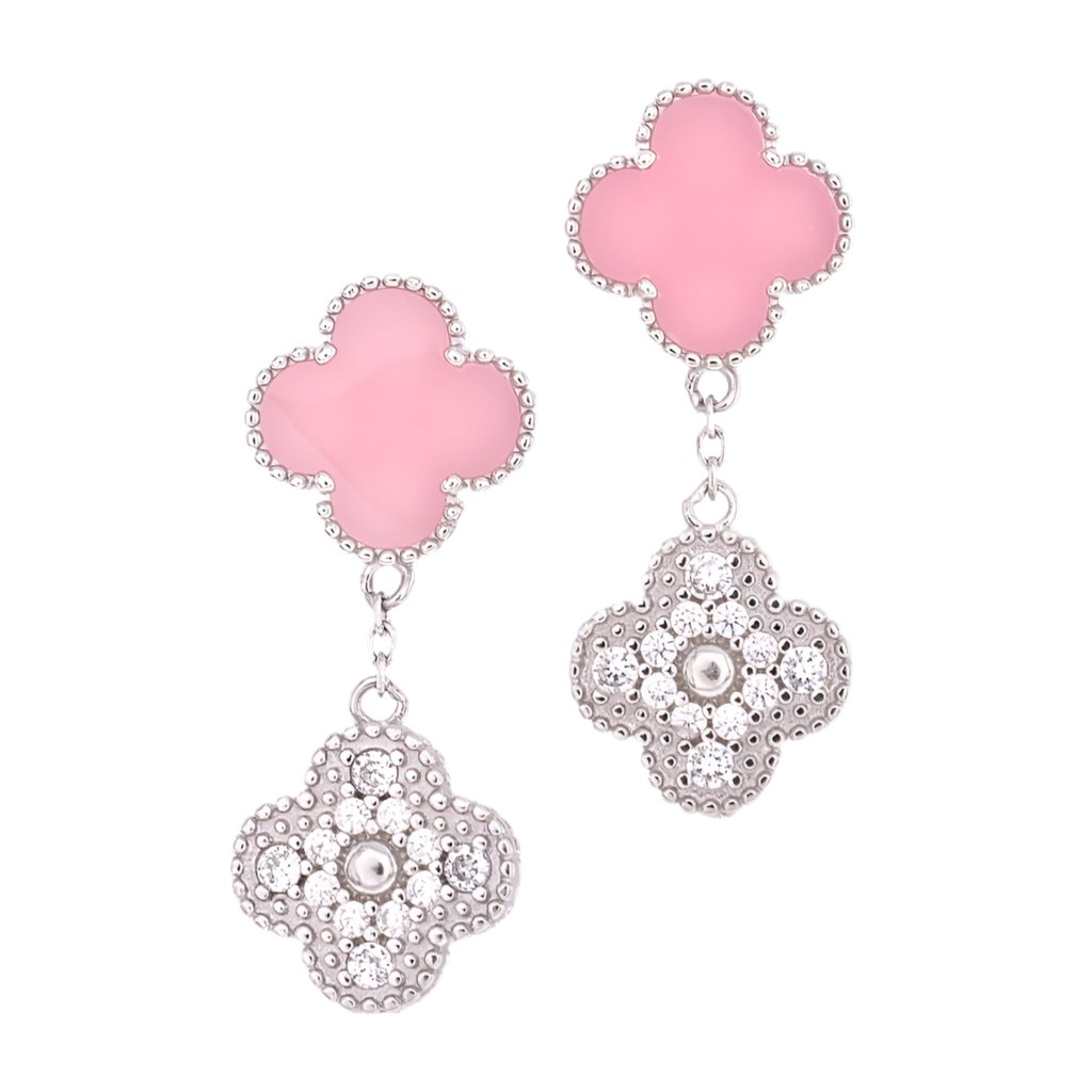 E6026 Pink &amp; CZ Clover Earrings - Selah925.com