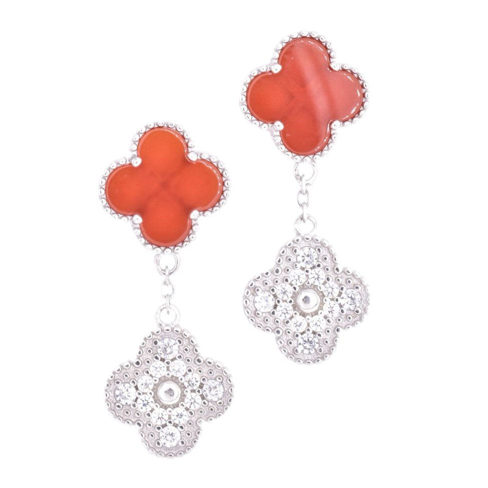 E6026 Red &amp; CZ Clover Earrings - Selah925.com