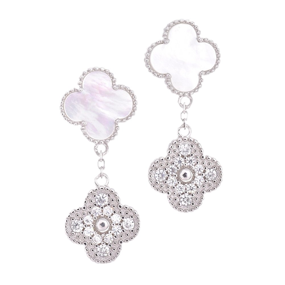 E6026 White &amp; CZ Clover Earrings - Selah925.com