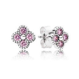 E8025 Pink Flower CZ Earrings - Selah925.com