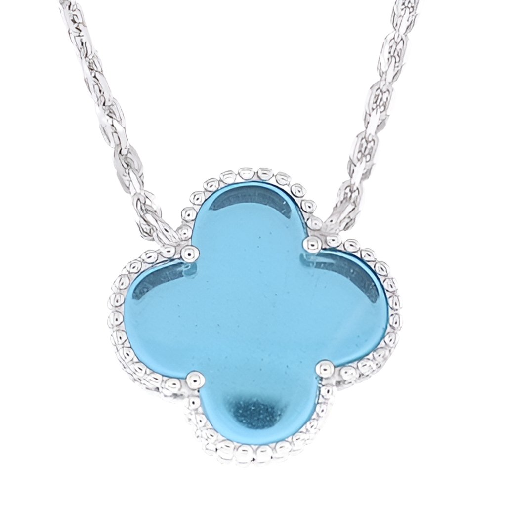 NP6030 Aquamarine Blue Clover Pendant with 18in Necklace - Selah925.com