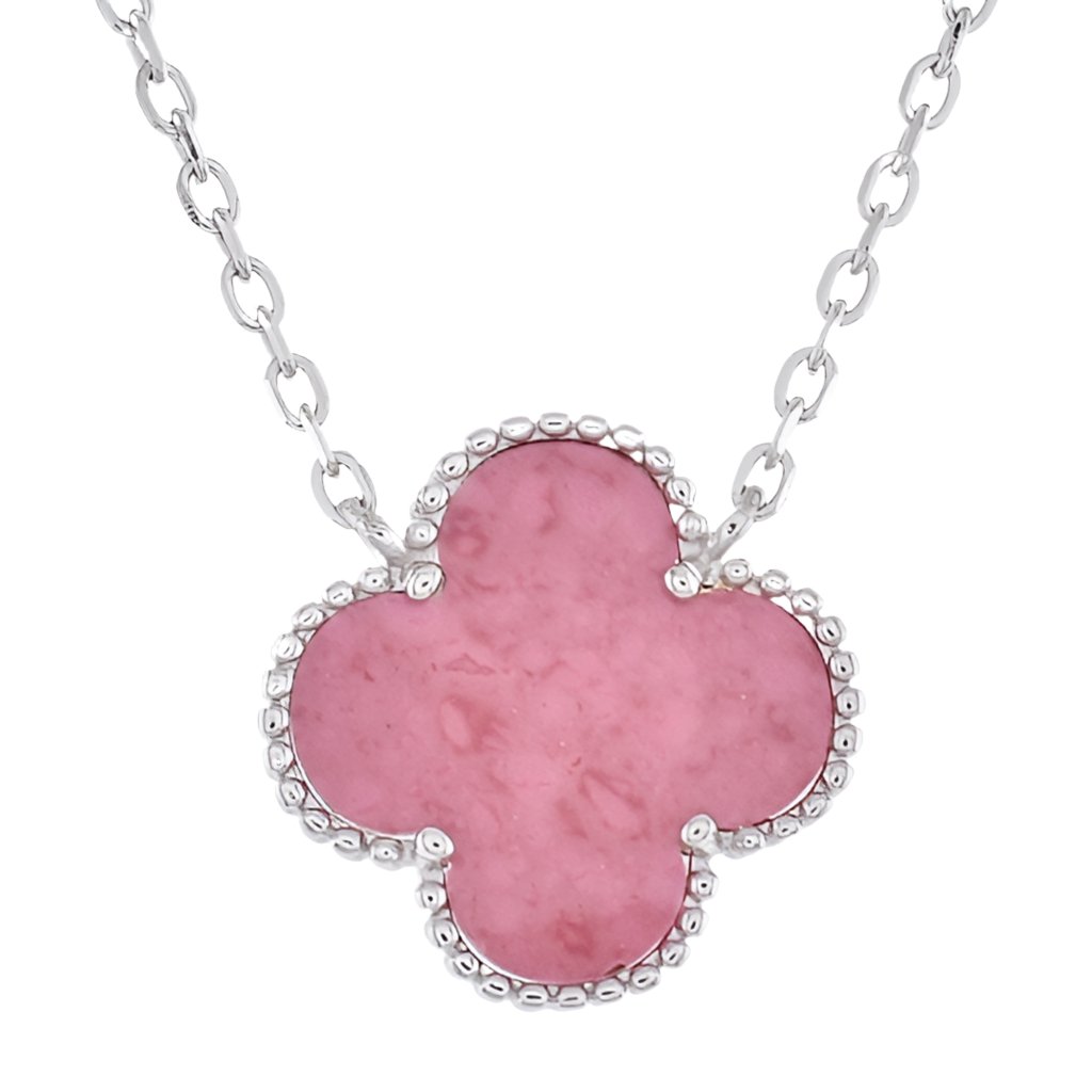 NP6030 Rose Stone Clover Pendant with 18in Necklace - Selah925.com