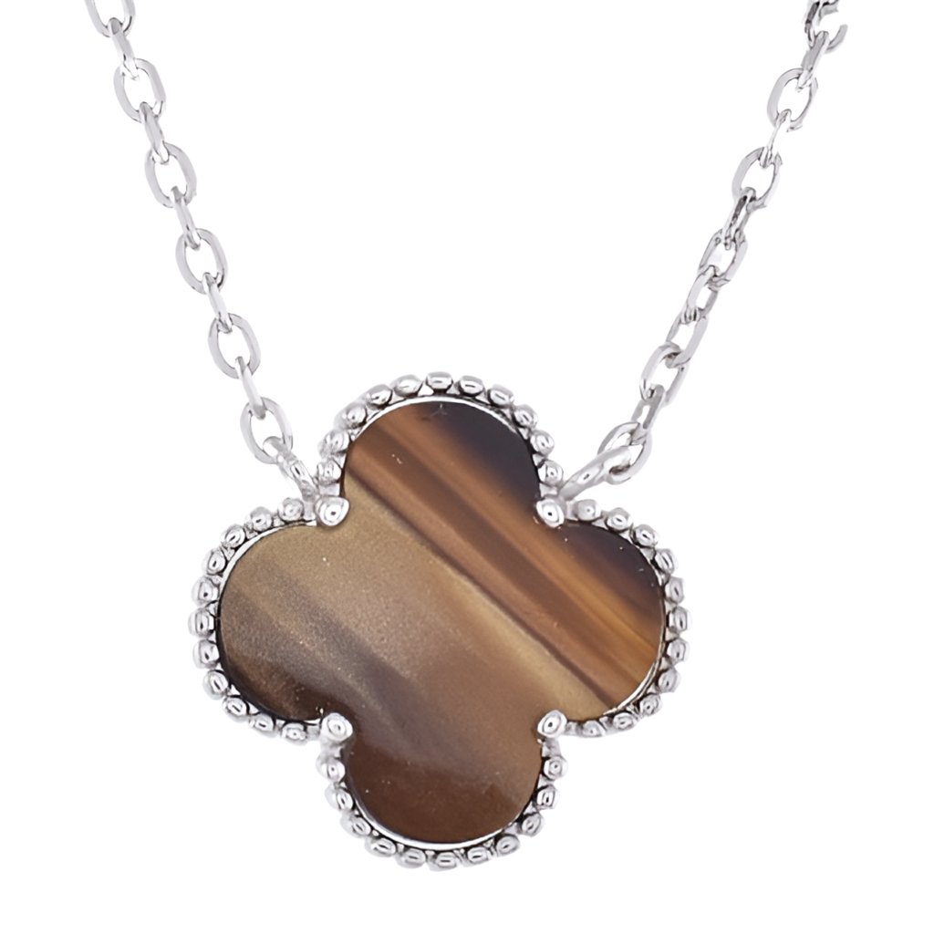 NP6030 Tiger Eye Clover Pendant with 18in Necklace - Selah925.com