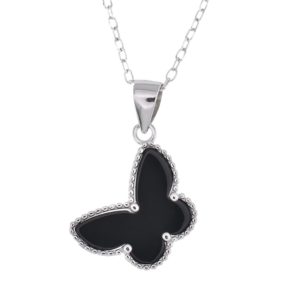 NP6031 Necklace with Black Butterfly Pendant - Selah925.com