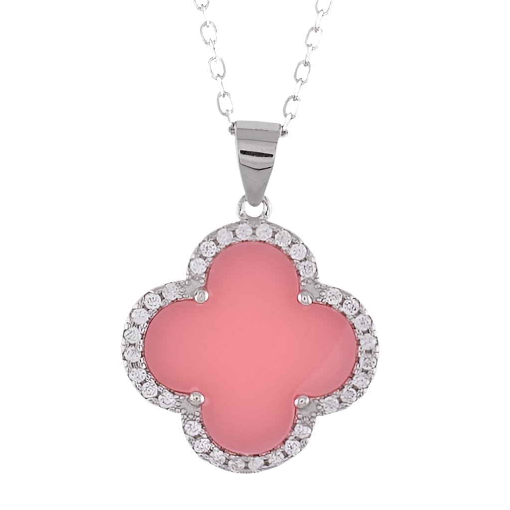 NP6034 Salmon CZ Clover Pendant with Necklace - Selah925.com