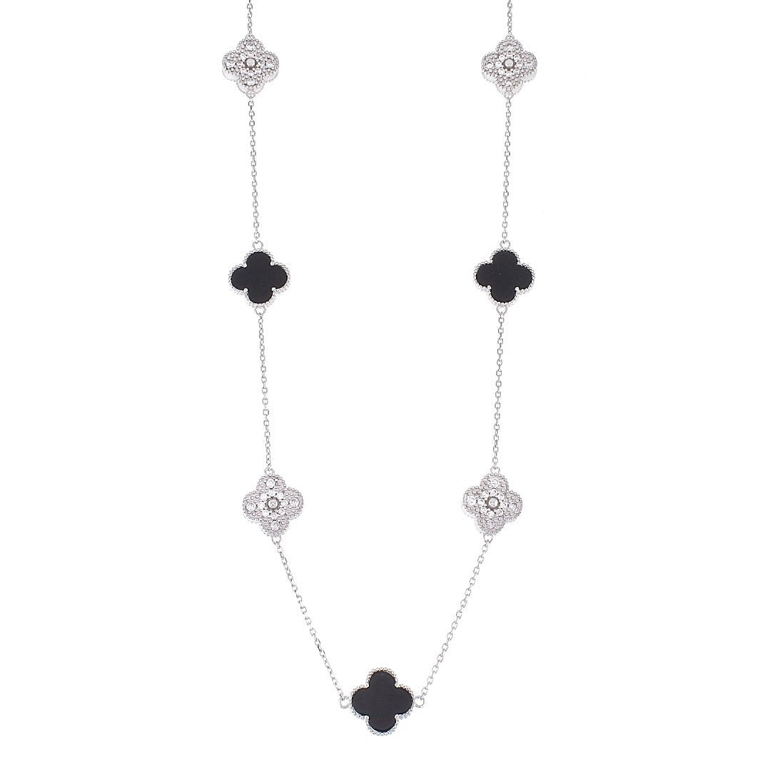 NP6038 Black and CZ Clovers Necklace 18in - Selah925.com